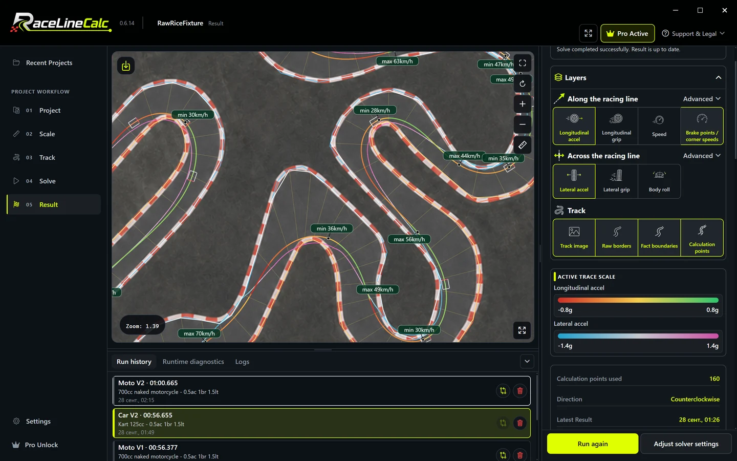Braking points and speed — RaceLineCalc