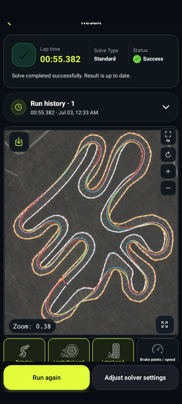 RaceLineCalc line analysis screen