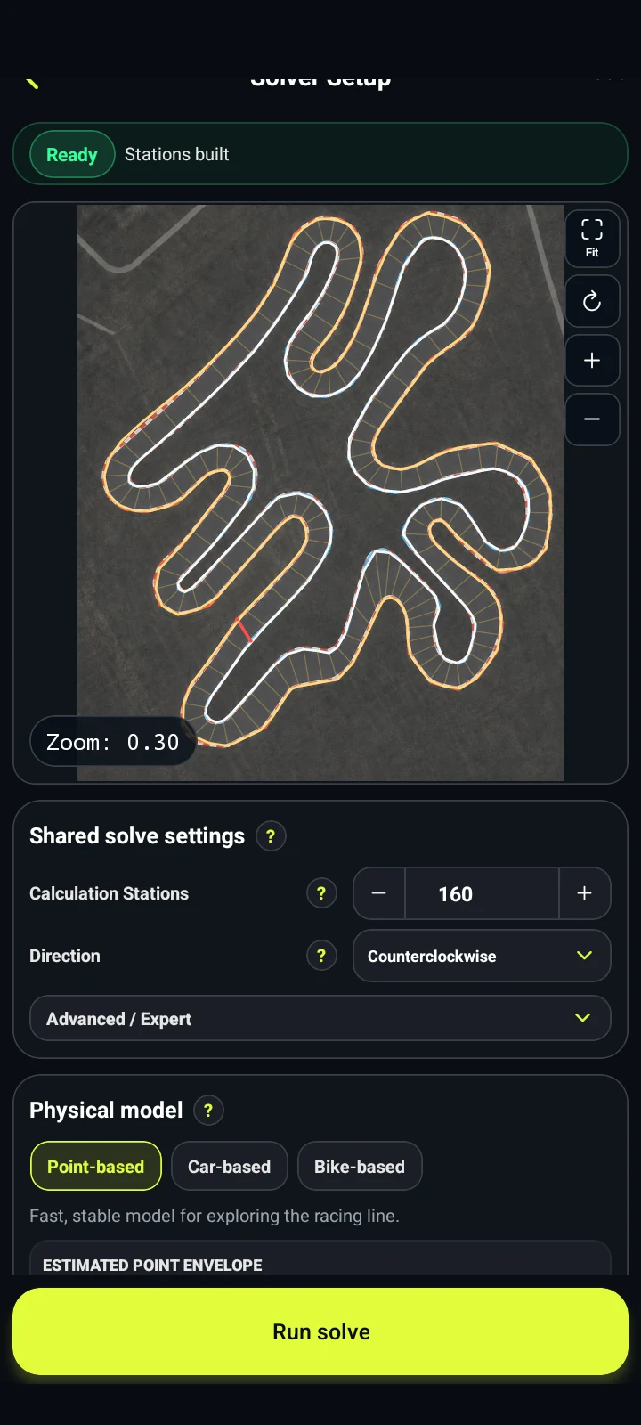 Point model setup - RaceLineCalc