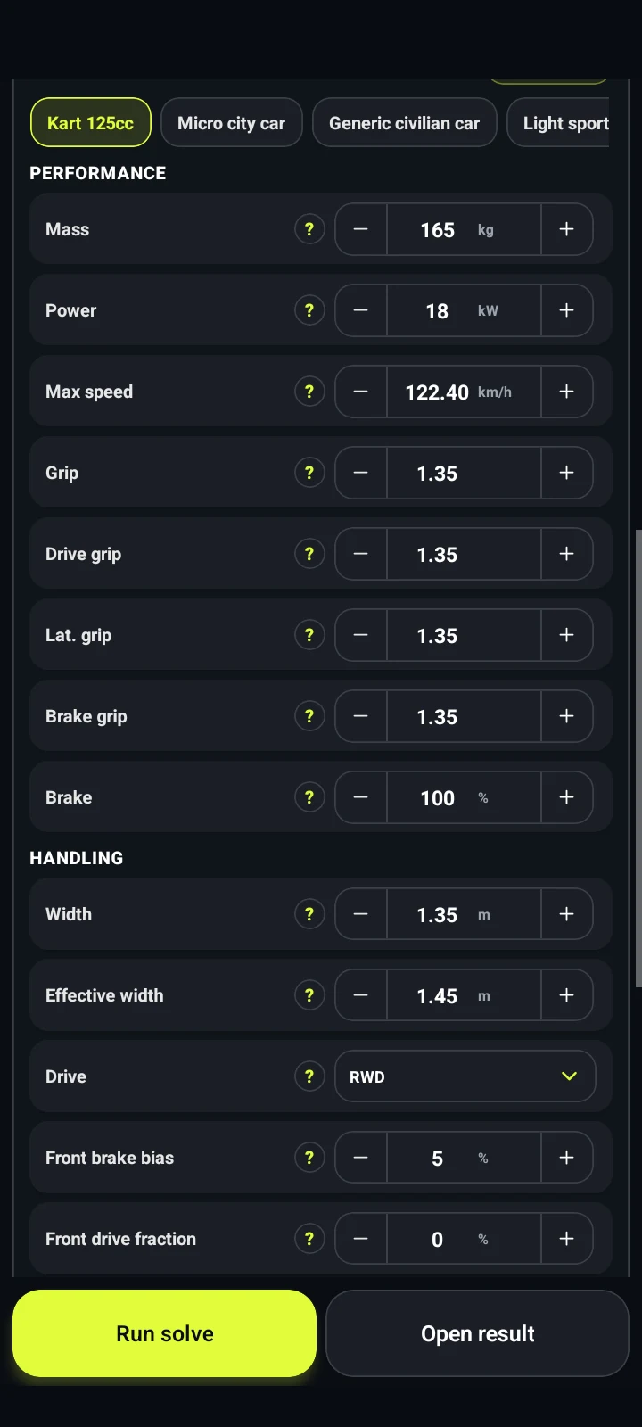 Car model parameters - RaceLineCalc