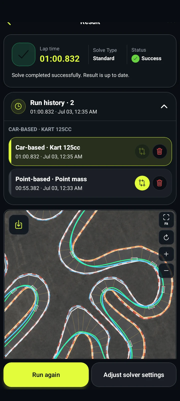 Run comparison - RaceLineCalc