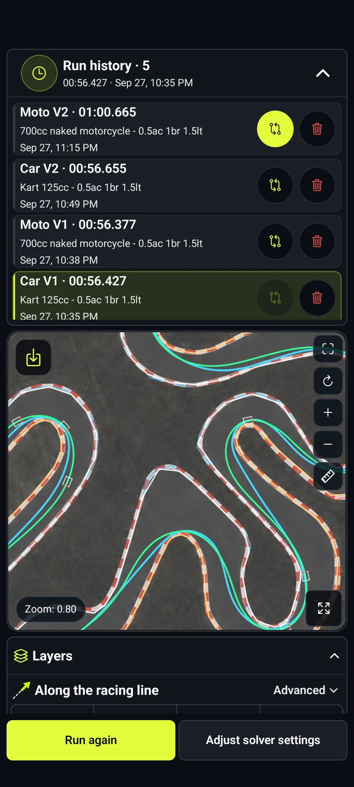 Run comparison — RaceLineCalc