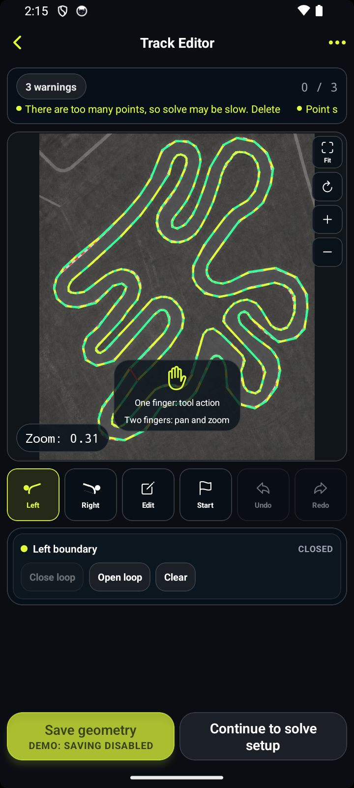 RaceLineCalc track editor screen